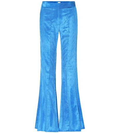 Rosie Assoulin Pleated Flare Corduroy Pants In Blue