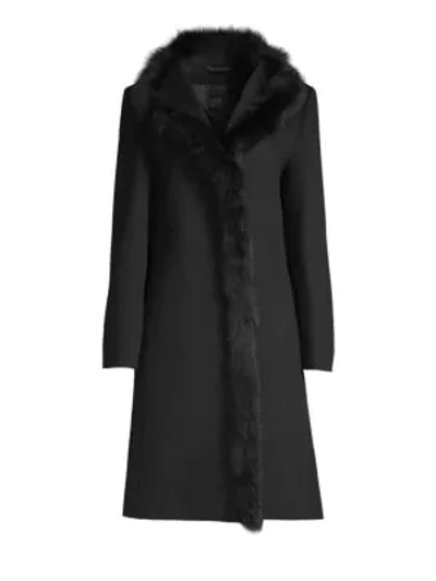Cinzia Rocca Fur Trimmed Wool Walker Coat In Black