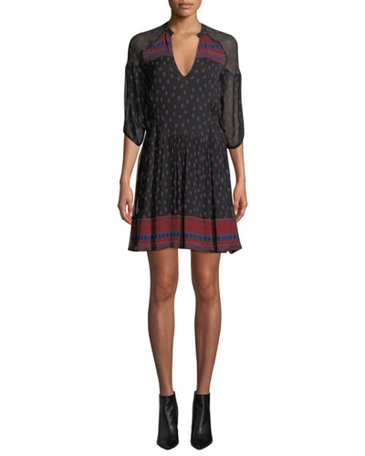 Ba&sh Bailey Printed 3/4-sleeve Mini Dress In Black