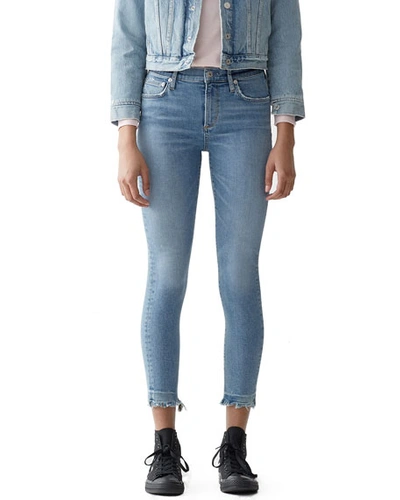 Agolde Sophie High-rise Cropped Skinny Jeans With Chewed Hem In Light Blue