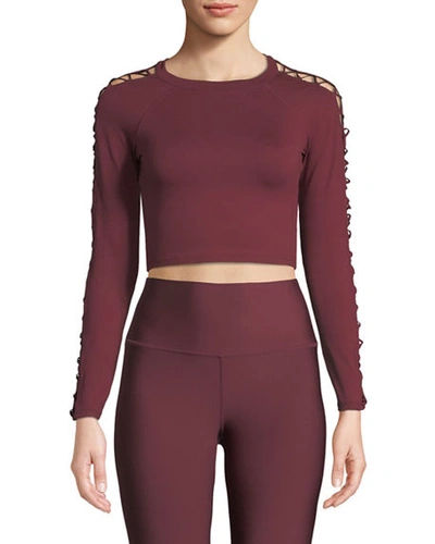 Alo Yoga Highline Fitted Crop Top W/ Lace-up Sleeves In Red