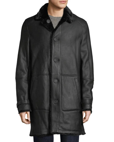 Yves Salomon Men's Lamb Leather Shearling Fur-lined Coat In Black