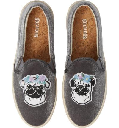Soludos Flower Pug Applique Slip-on Sneaker In Grey