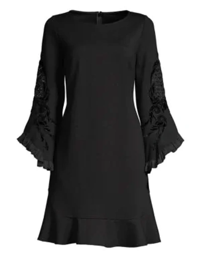 Kobi Halperin Klara Embroidered-sleeve Shift Dress In Black