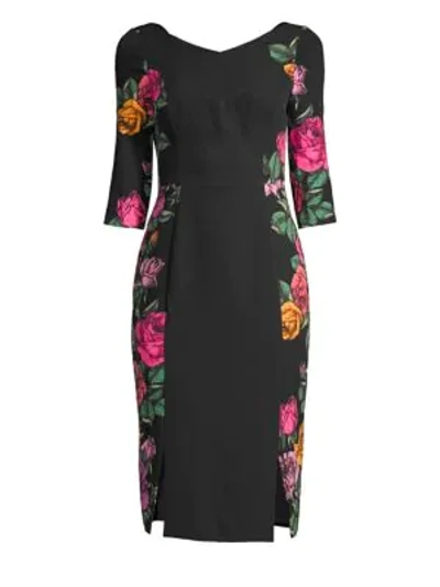Black Halo Double-slit Prism Floral-print Dress In Rose Bush