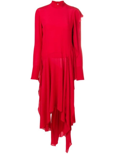 Petar Petrov Dana Asymmetric Ruffled Silk Dress In Red