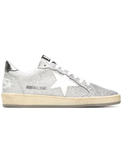Golden Goose Ball Star Sneakers In Silver Glitter/white Star