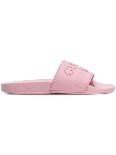 Gucci Pursuit Rubber Logo Slide Sandals In Pink