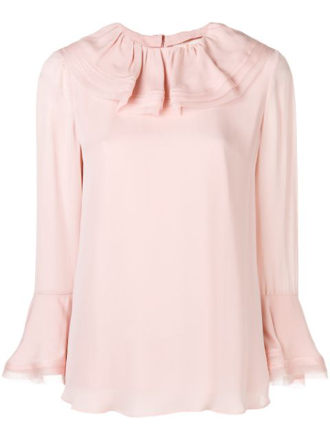 Tory Burch Ruffled Collar Silk Blouse In Pink | ModeSens