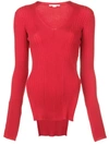 Stella Mccartney Ribbed Knit Side Slit Sweater In Red