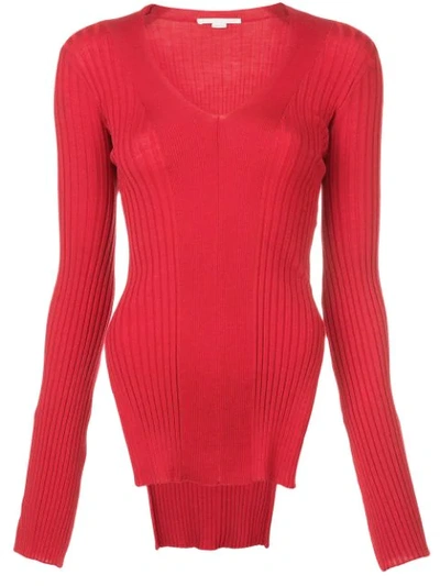 Stella Mccartney Ribbed Knit Side Slit Sweater In Red