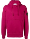 Stone Island Logo Patch Hoodie In Pink