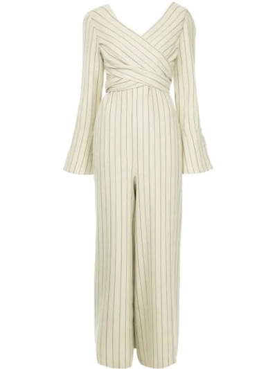 Muller Of Yoshiokubo Cache Coeur Striped Jumpsuit In White