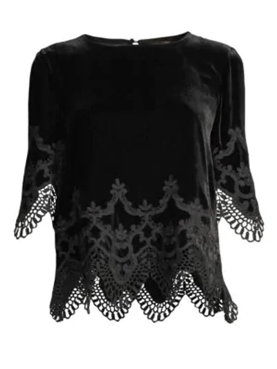 Kobi Halperin Meredith Embroidered Velvet Blouse In Black
