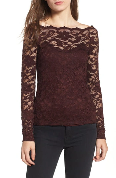Bailey44 Black Site Off The Shoulder Lace Top In Port