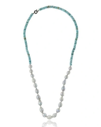 M.c.l. By Matthew Campbell Laurenza Half Turquoise & Baroque Pearl Necklace In Black/white