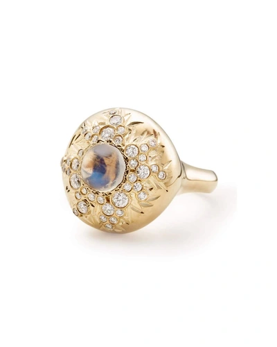 Adam Foster Fine Jewelry 18k Gold Moonstone & Diamond Blister Ring