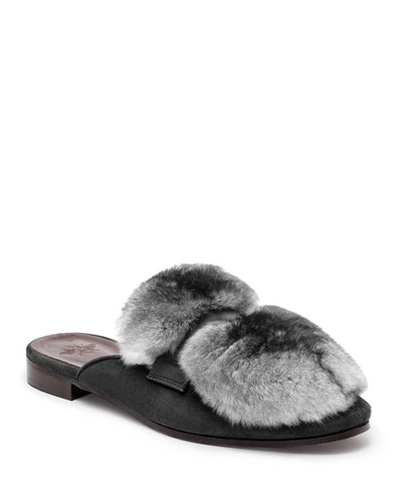 Bougeotte Suede And Chinchilla Fur Loafer Mules In Black/gray