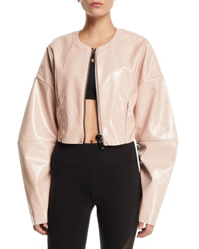 Alo Yoga Liquid Cropped Shiny Zip-front Jacket In Pink
