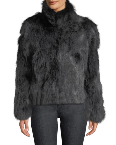 Adrienne Landau Stand-collar Fox Fur Jacket In Indigo