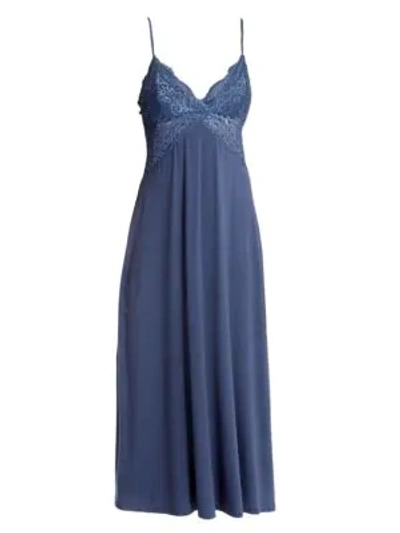 Jonquil Lace-trim Sleeveless Long Gown In Blue