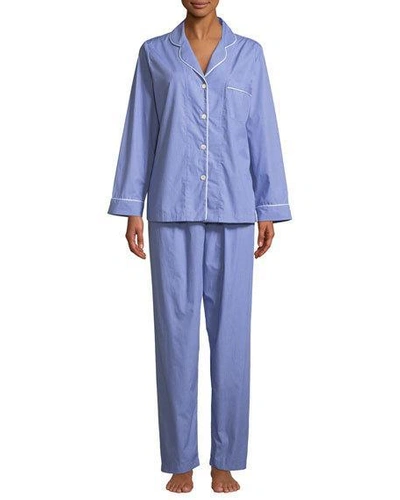P Jamas Contrast-piping Two-piece Pajama Set In Blue/white