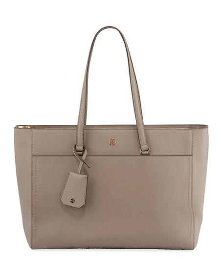 Tory Burch Robinson Leather Tote - Grey In Gray Heron | ModeSens