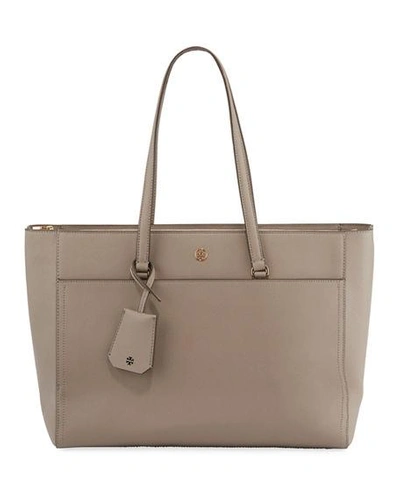Tory Burch Robinson Leather Tote - Grey In Gray Heron