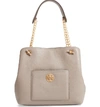Tory Burch Small Chelsea Leather Tote - Grey In Gray Heron/gold