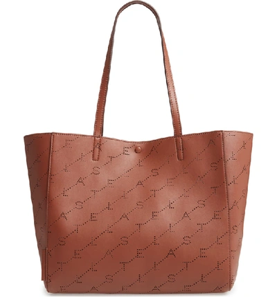 Stella Mccartney Small Logo Faux Leather Tote - Brown In Spice