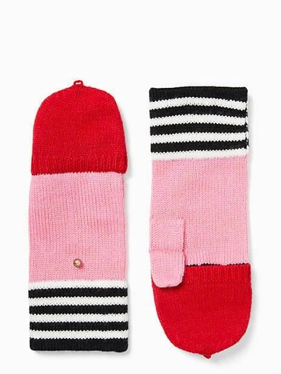 Kate Spade Stripe Pop Top Mittens In Charm Red