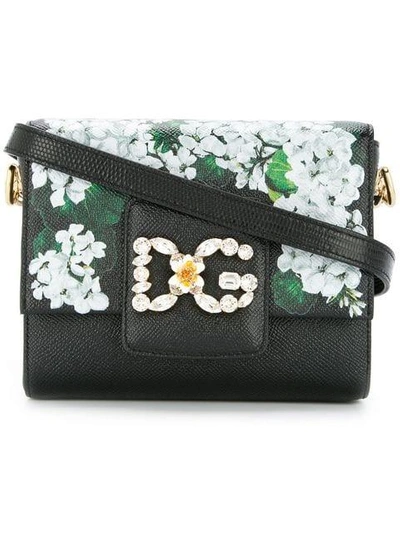 Dolce & Gabbana White Geranium Printed Dg Millennials Shoulder Bag In Black