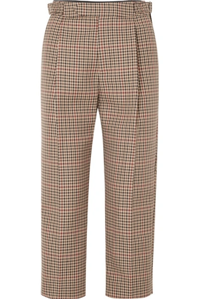 Monse Cropped Pleated Checked Wool-blend Tapered Pants In Tan