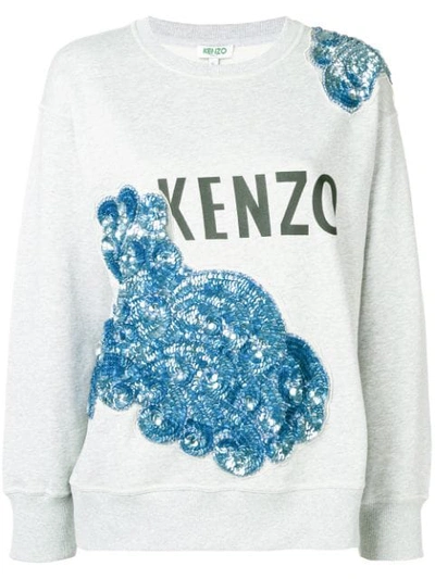 Kenzo Grey Embellished Cotton-blend Sweatshirt