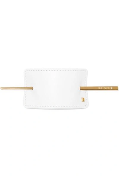 Balmain Paris Hair Couture Gold-tone And Leather Hairclip In White