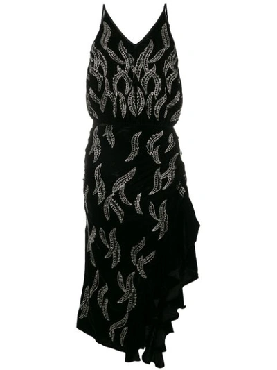 Dodo Bar Or Asymmetric Embellished Velvet Midi Dress In Black Velvet