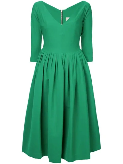 Preen By Thornton Bregazzi Plunge-neck Flared Dress In Green