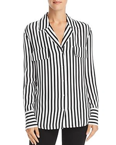 Frame Striped Silk Button-front Long-sleeve Top In Noir