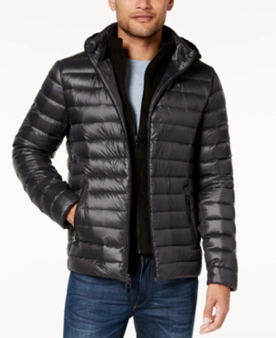 Calvin Klein Men's Packable Puffer Jacket With Fleece Bib In Med Grey