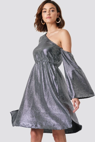 Na-kd One Shoulder Asymmetric Sequin Dress - Silver