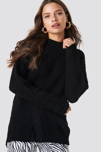 Glamorous Overlap Back Slit Knitted Jumper - Black