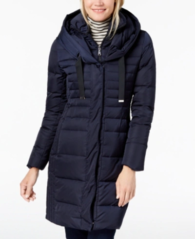 T Tahari Mia Fitted Puffer Coat In Mystic Blue