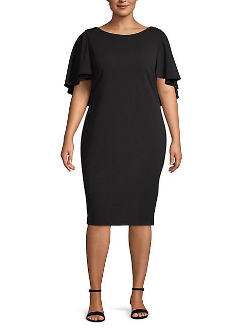 calvin klein flutter cape sleeve v back sheath dress