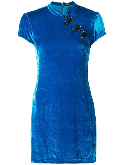De La Vali Suki Velvet Mini Dress In Blue
