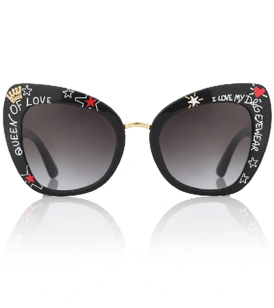 Dolce & Gabbana Peaked Cat-eye Acetate Sunglasses In Black With Graffiti Print