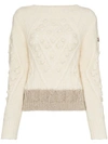 Moncler Two-tone Cable-knit Alpaca-blend Sweater In White