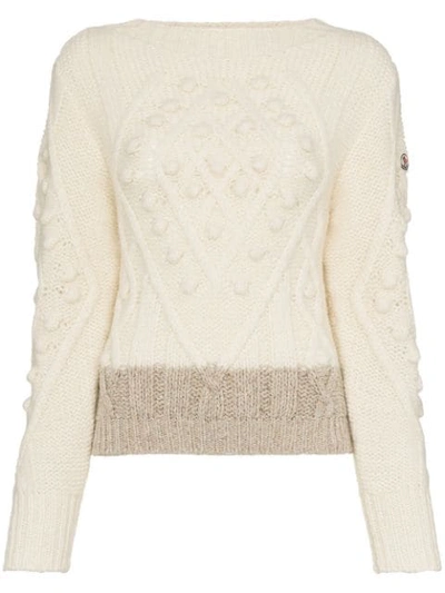 Moncler Two-tone Cable-knit Alpaca-blend Sweater In White