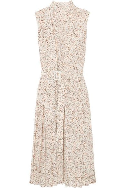 Joseph Birley Belted Printed Silk Midi Dress In Cream