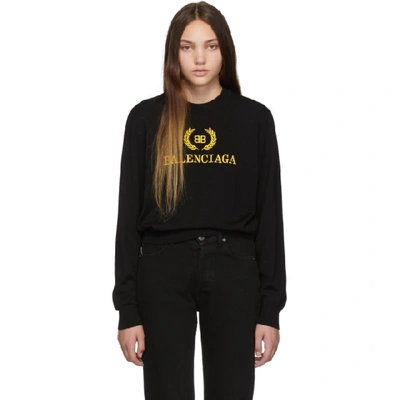 Balenciaga Embroidered Wool Sweater In 1000 Black