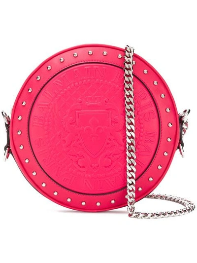 Balmain Logo Embossed Shoulder Bag In Rose-pink